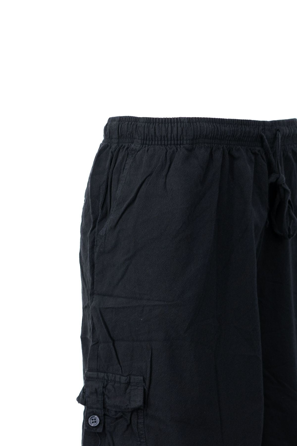 Erkek %100 Saf Pamuk Kumaş Bermuda Şort Düz Paça Kargo Cepli Bağcıklı Jumbo Battal Tam Kalıp